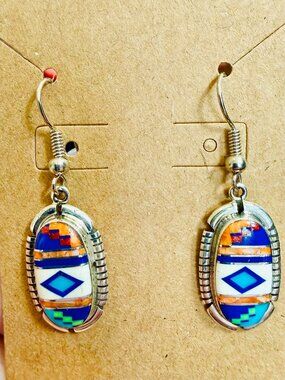 Sterling Silver Dangle Earrings | Inlay